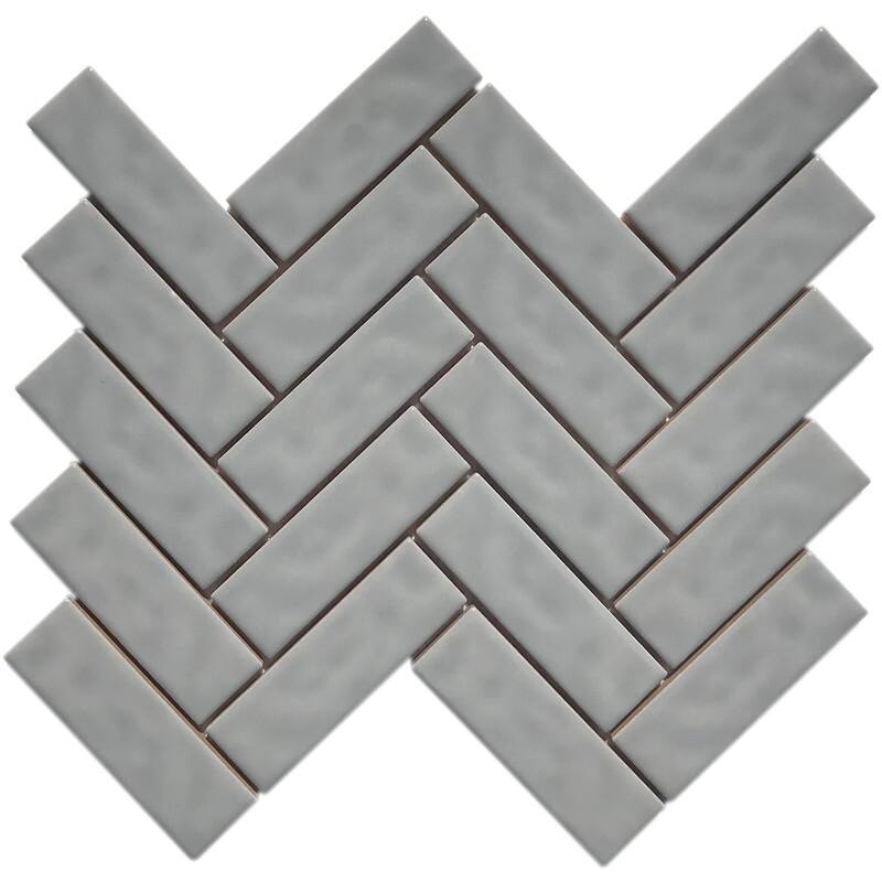 Forio 1.35" x 4.35" Herringbone Glossy Porcelain Mosaic Tile - 5 sheets (4.50 sf) - Grey