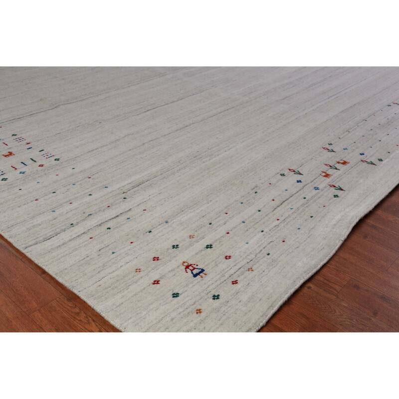 Hand Knotted Oriental 100% Wool Carpet Tribal Stripe Greys & Charcoal Gabbeh Area Rug - 12' 2'' X 9' 1''