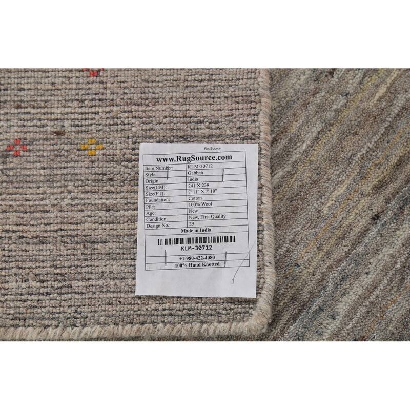 Striped Gabbeh Square Area Rug Hand-Knotted Wool Carpet - 7'10"x 7'11"