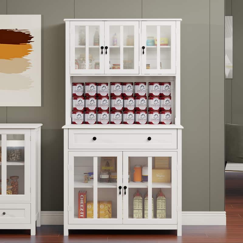 71" Freestanding Pantry Storage Sidebaord with Microwave Oven Countertop and 3 Adjustable Shelves