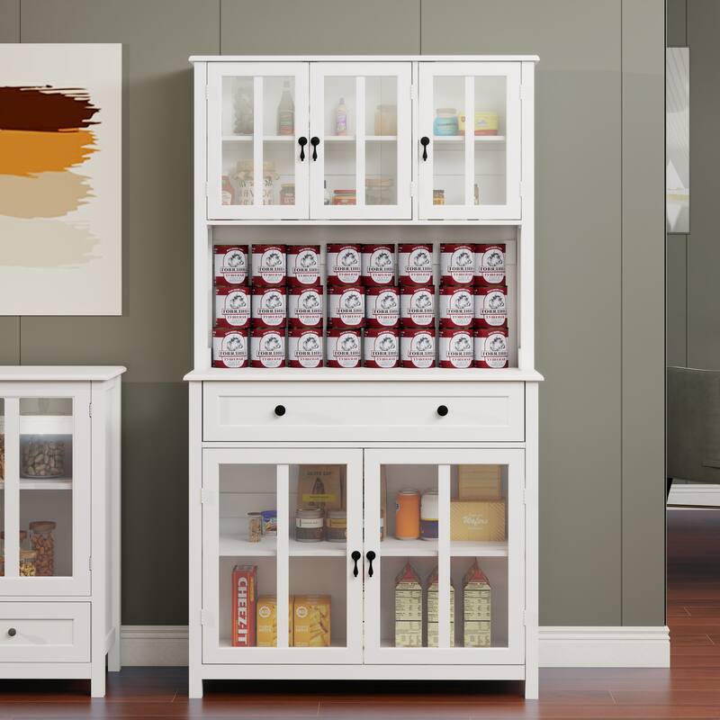 Pantry Cabinet with Adjustable Shelves and 5 glass Doors