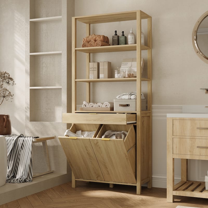 70.8" Tall Laundry Hampers, Bathroom Cabinet with Tilt-Out Baskets