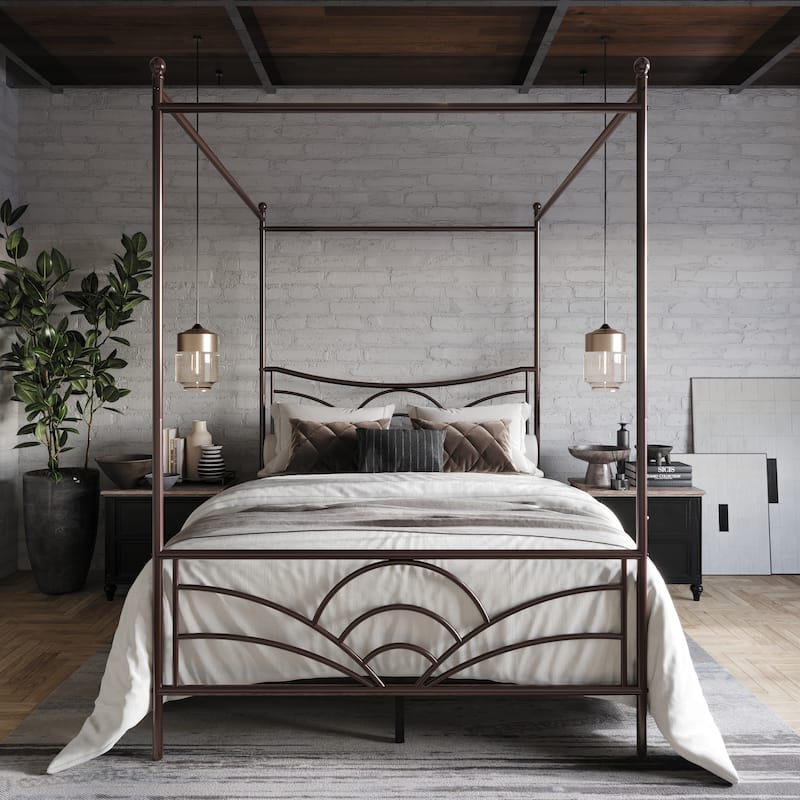Clayfell Denver Metal Canopy Bed - Queen - Brown