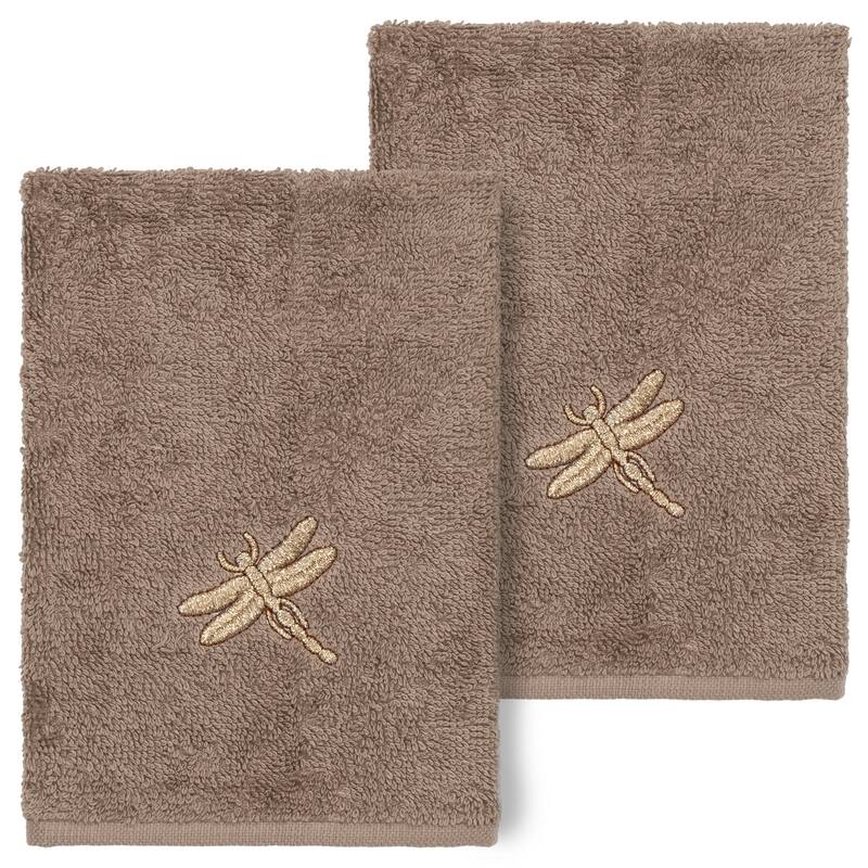Authentic Hotel and Spa 100% Turkish Cotton Braelyn 2PC Embellished Washcloth Set - Latte
