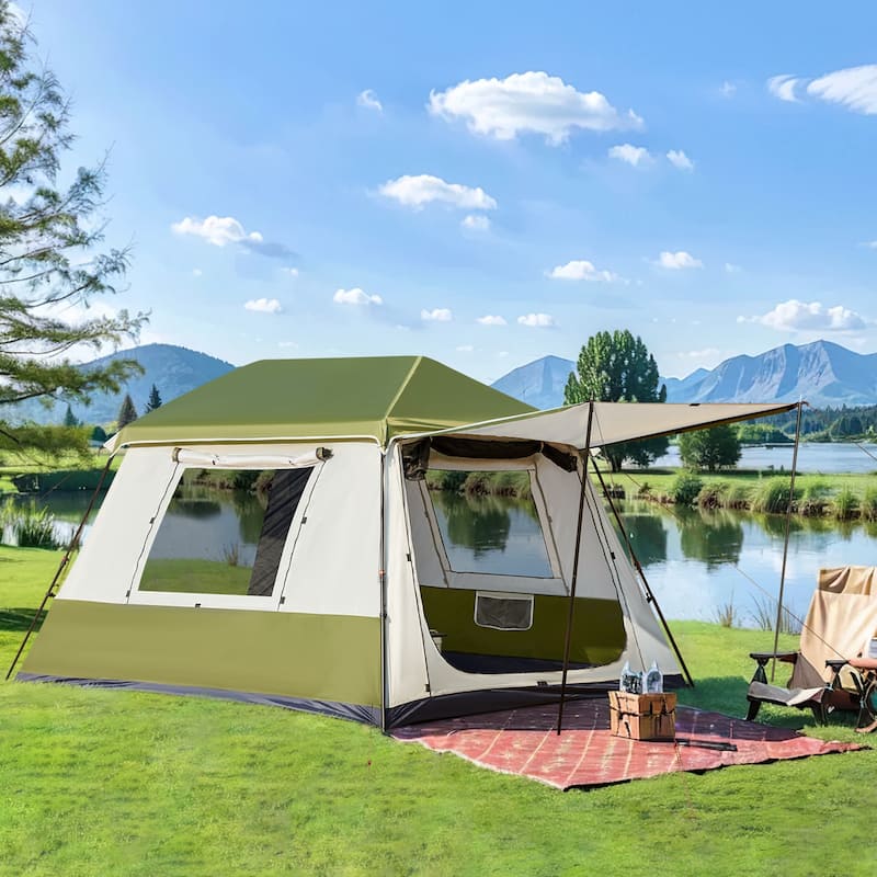 EROMMY Instant Cabin Tent 4/6/8/10 Person - 60 Second Setup, Waterproof Family Camping Tent with Rainfly & Carry Bag, 4-Season - 8 x 9 FT - Green