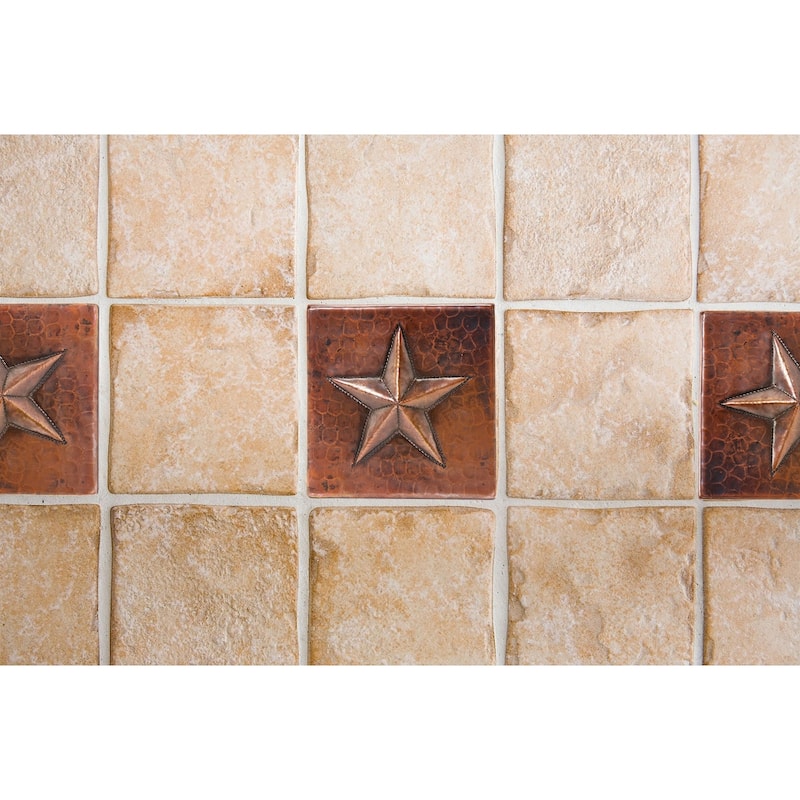 4" x 4" Hammered Copper Star Tile - Quantity 4 (T4DBS_PKG4)