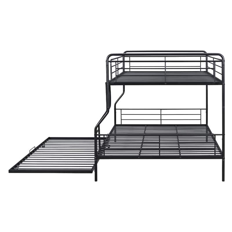 Full XL Over Queen Metal Bunk Bed with Twin Size Trundle