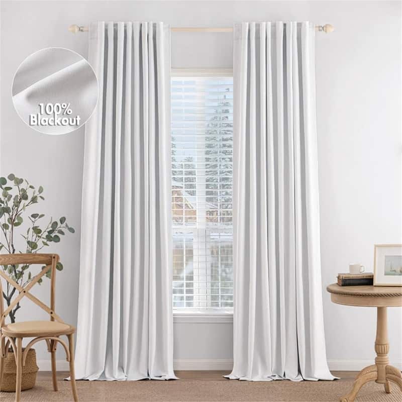 White Blackout Curtains 90" Back Tab/Rod Pocket