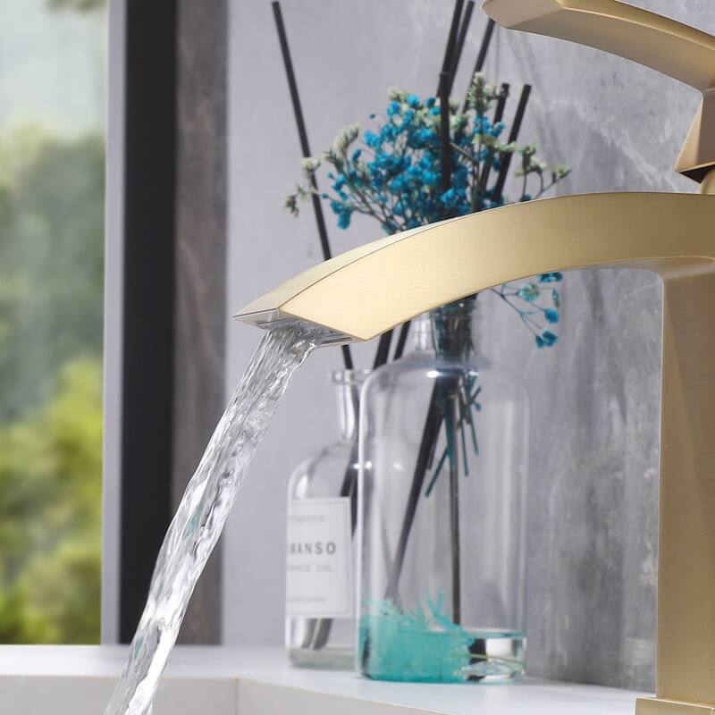 Waterfall Bathroom Sink Faucet Single Handle Bathroom Faucet Brushed Gold One Holes Modern Basin Vanity Taps With Deck Plate