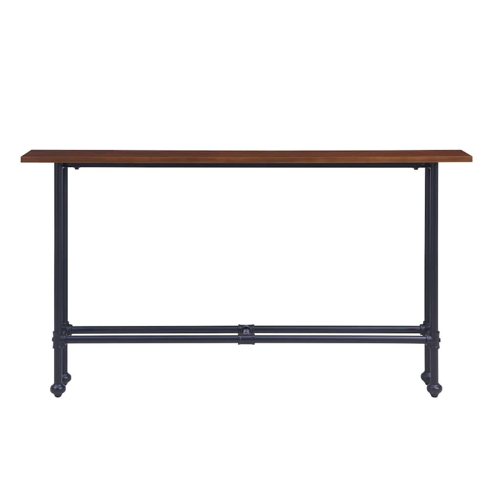Espresso Wood Rectangular Console Table with Black Metal Base - 56" L x 8" W x 30" H