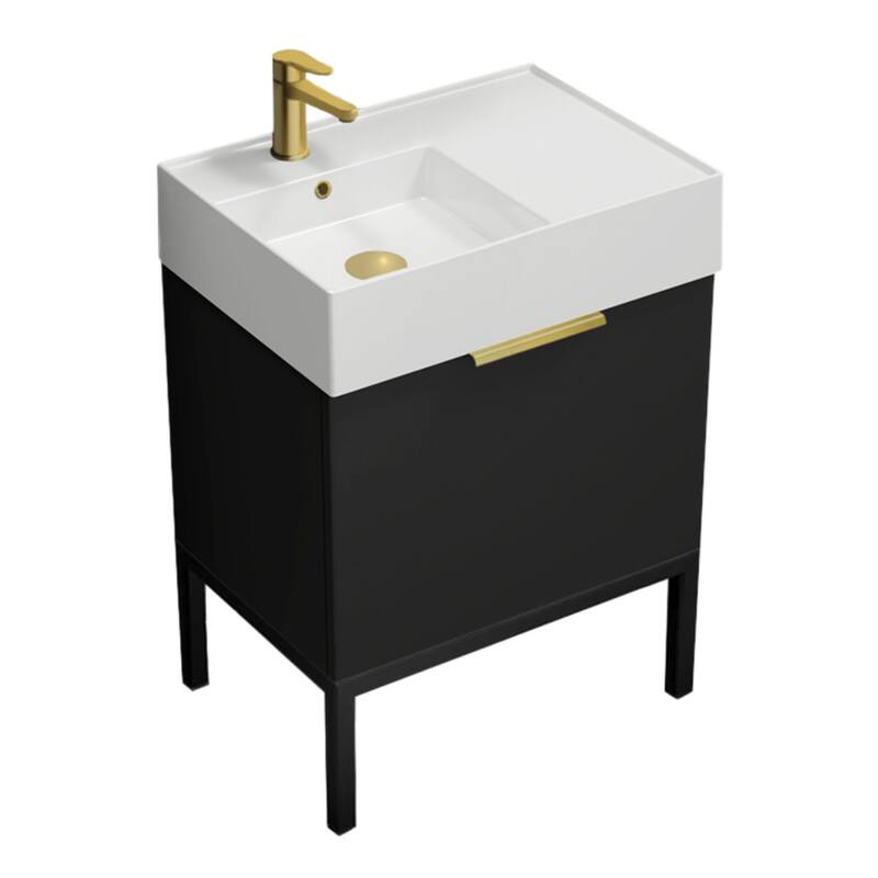 Nameeks Derin-2417-S-L Derin 24" Free Standing Single Basin Vanity Set - Matte Black / Matte Gold - Anthracite Finish