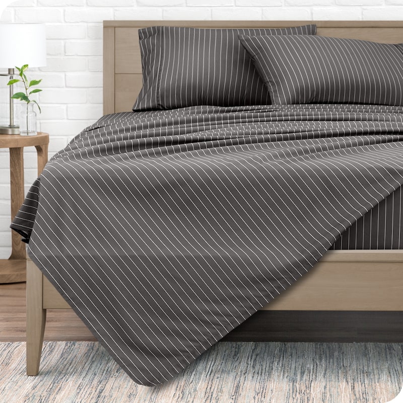 Bare Home Double Brushed Deep Pocket Printed Sheet Set - California King - Pinstripe - Grey/White