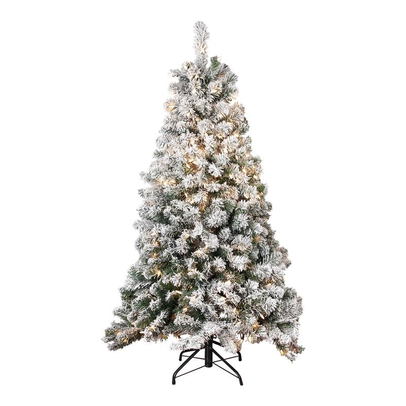 4.5' Medium Flocked Winema Pine Artificial Christmas Tree Clear Lights - 4.5 Foot