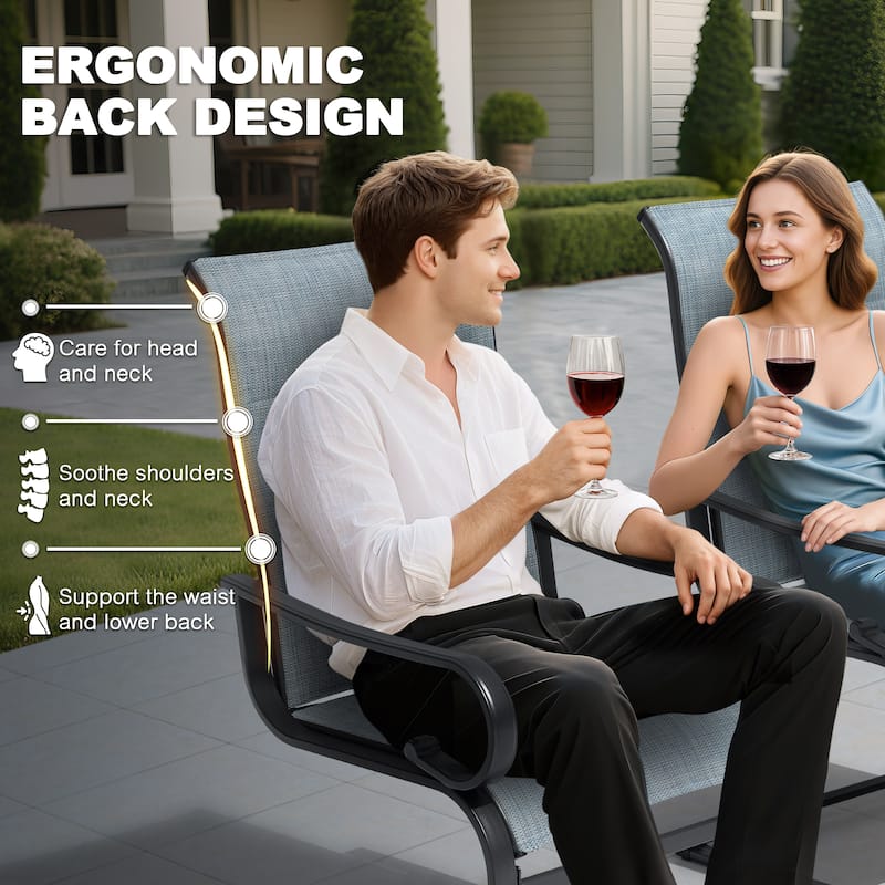 Patio Metal Dining Chairs Set of 2, C-Spring Motion and Padded Textilene