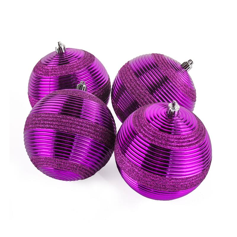 National Tree Company 4-Piece Shatterproof Swirling Purple Ornaments - 4 in