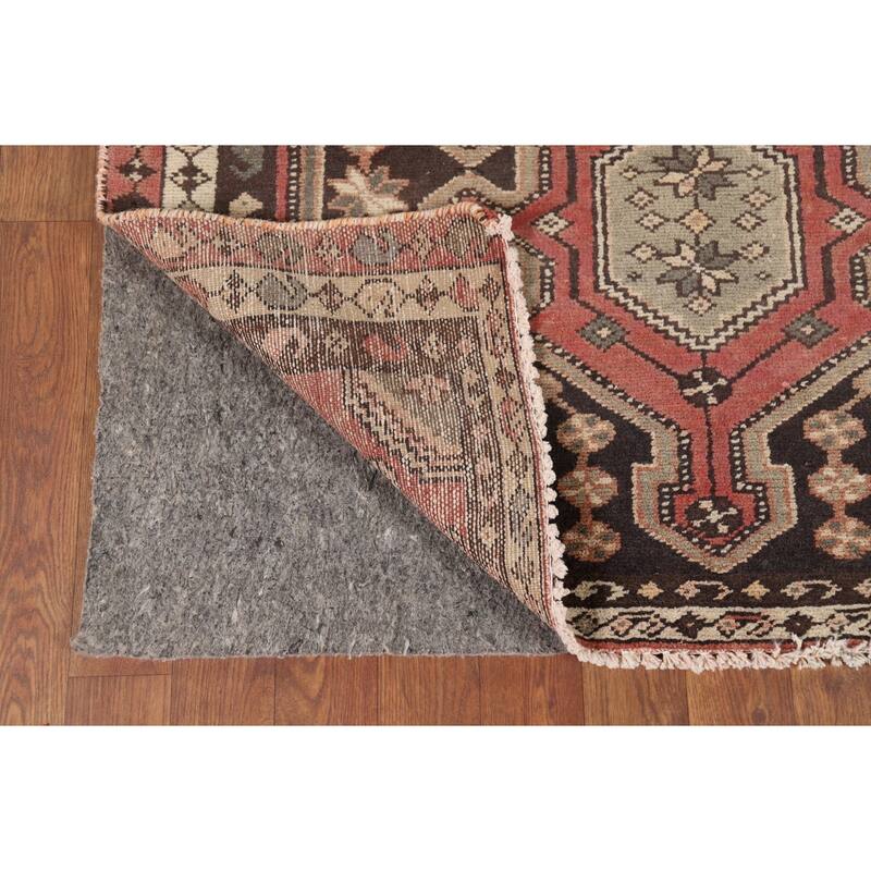 Geometric Orange Hamedan Vintage Runner Rug Handmade Wool Carpet - 3'6" x 10'1"