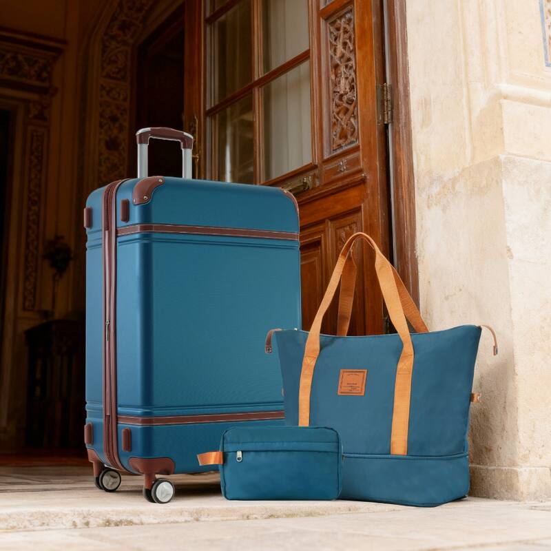 Hardshell Luggage Sets with Bags Lightweight Suitcase Double Spinner Wheels with TSA Lock, Single Vintage Luggage 24 IN