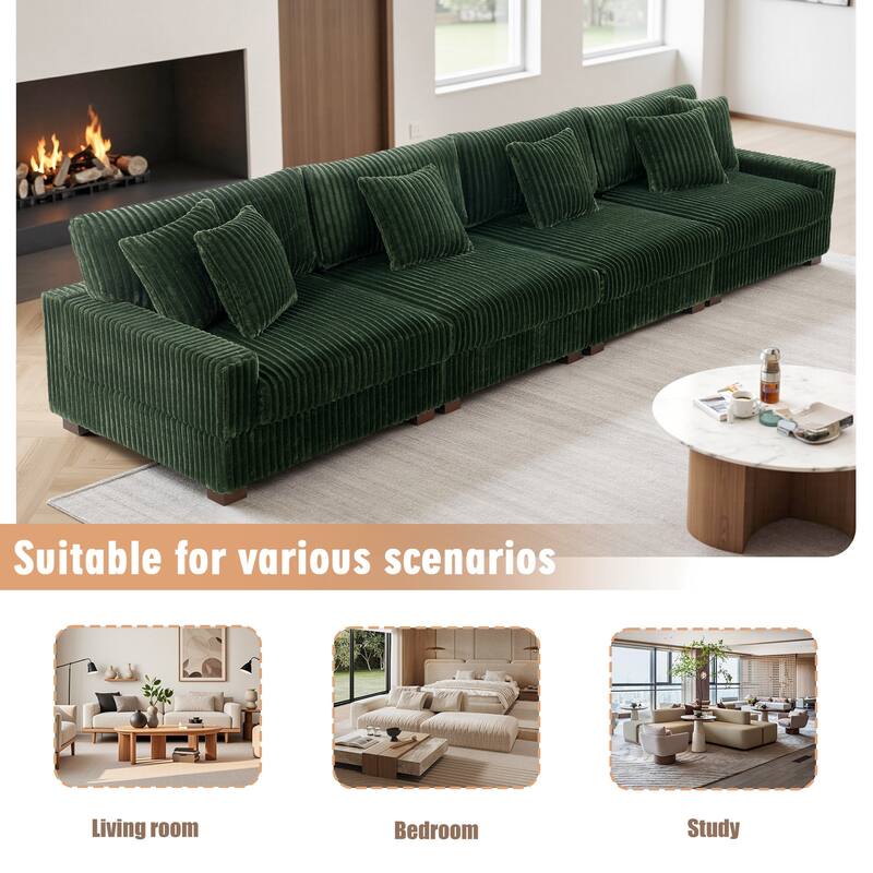 Modular Cotton Flannel Plush Sectional Sofa with Ottomans