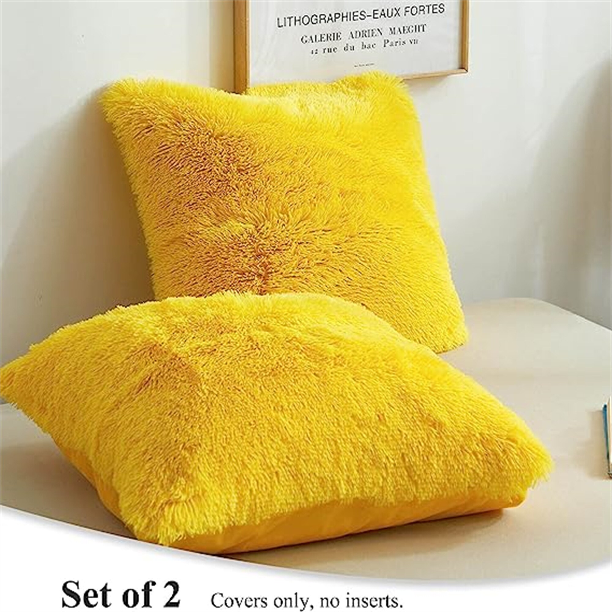 Yellow fuzzy throw pillows on sale