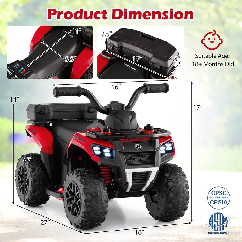 6V Kids Ride On ATV with Spray Function and Storage Box with Music - 27" x 16" x 17" (L x W x H)