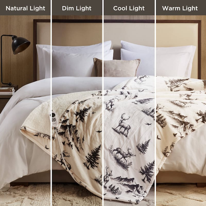 Woolrich Print Plush to Sherpa Heated Throw