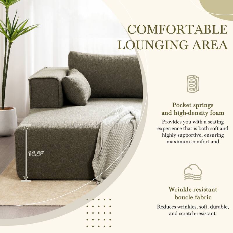 Modular Sectional Sofa with Side Table, Upholstered Cloud Sofa with L-Shaped Chaise Lounge, Full-Compressed Deep Seat Sofa