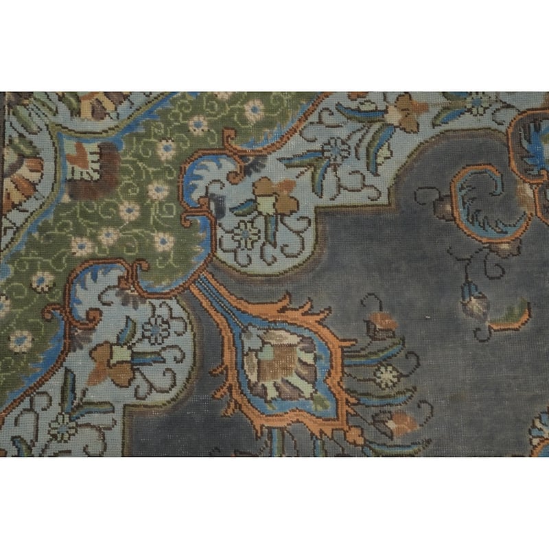 Hand Knotted Oriental 100% Wool Carpet Traditional Floral Greys & Charcoal Tabriz Area Rug - 12' 7'' X 9' 6''
