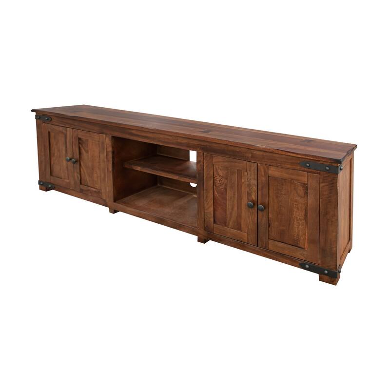 HomeRoots 93" Brown Solid Wood Cabinet Enclosed Storage Distressed TV Stand - 93' X '27' X '15.75