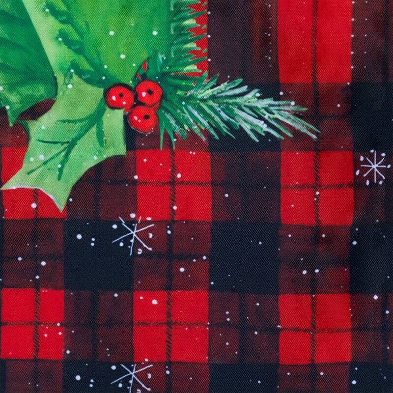 Plaid with Holly and Berries Rectangular Christmas Table Runner - 72"