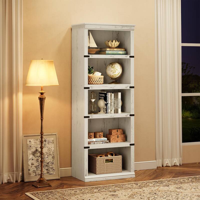 5 Tier Bookcase, Freestanding Wooden Bookshelf Storage Organizer Display Shelf