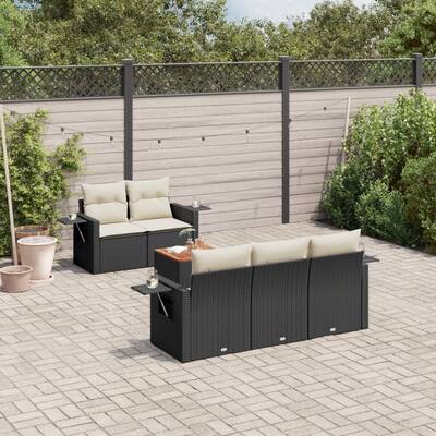 vidaXL Patio Sofa Set with Cushions Outdoor Furniture 6 Piece Poly Rattan - 21.7 x 24.4 x 27.2