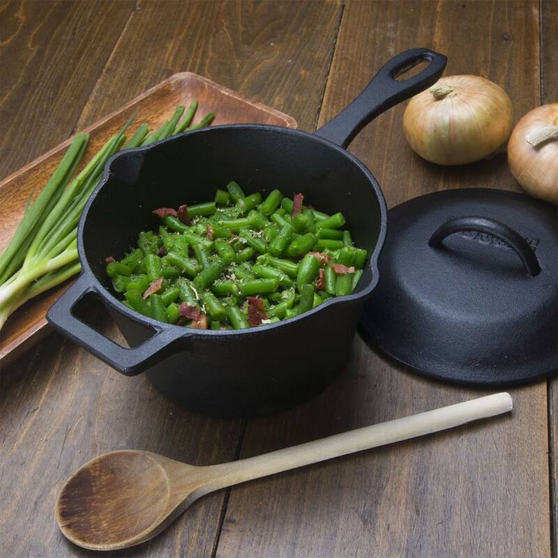 Bayou Classic 2.5 Quart Cast Iron Covered Sauce Pot with Self-Basting Lid, Black - 8