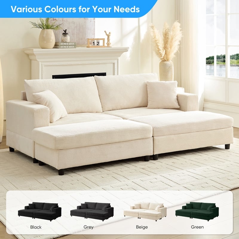 Mixoy Corduroy Chaise Lounge Deep Seat Sleeper Sofa Chair with Storage Ottoman,Upholstered 1-Seater/Loveseat Sofa Couch
