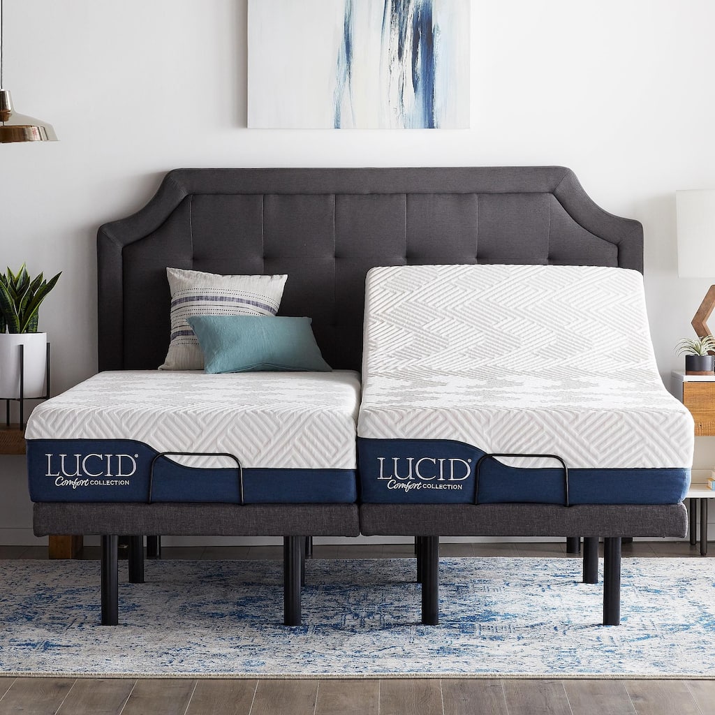 Lucid Hybrid Mattress and Deluxe Adjustable Bed Set