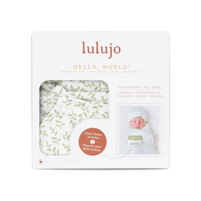 lulujo Hello World Hat & Swaddle Set