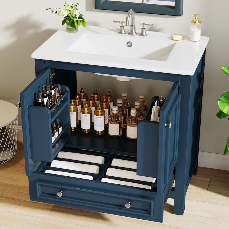 Modern Bathroom Vanity with Sink, Vanity Cabinet with Drawer and Door Organizer