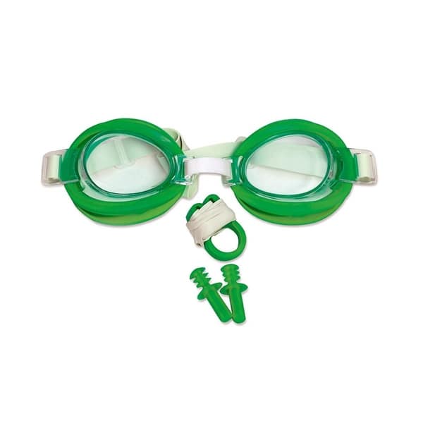 6" Green Goggles, Ear Plug and Nose Clip Swimming Pool Accessory Combo