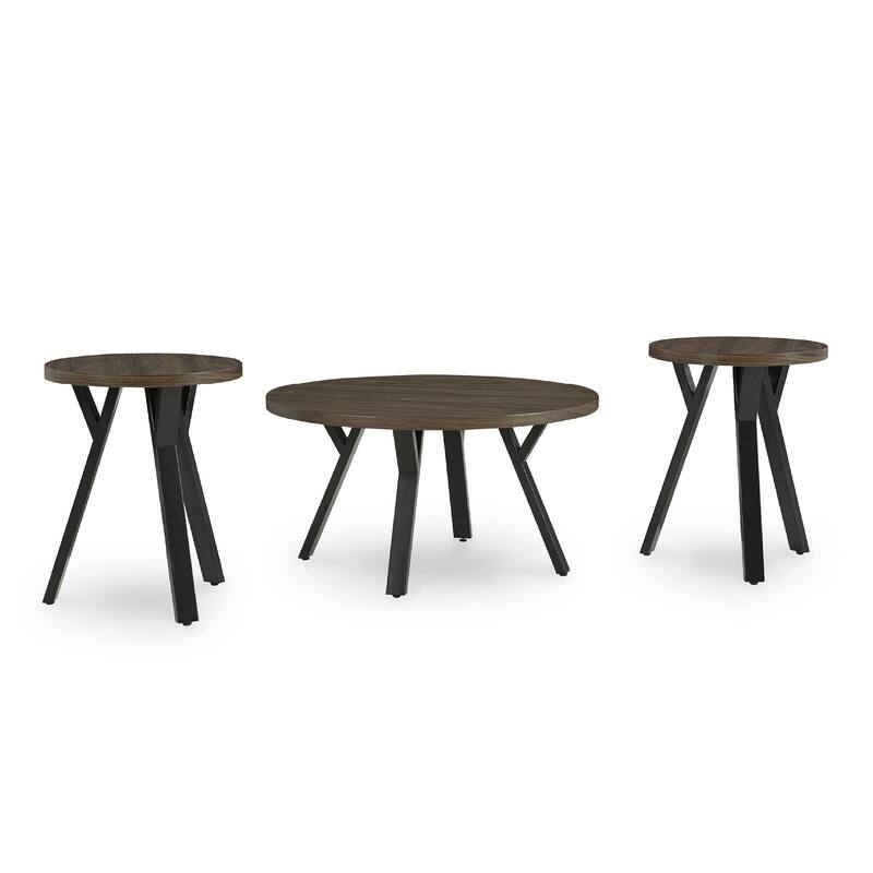 Signature Design by Ashley Elbrynn Brown/Black Table (Set of 3) - 34"W x 34"D x 18"H