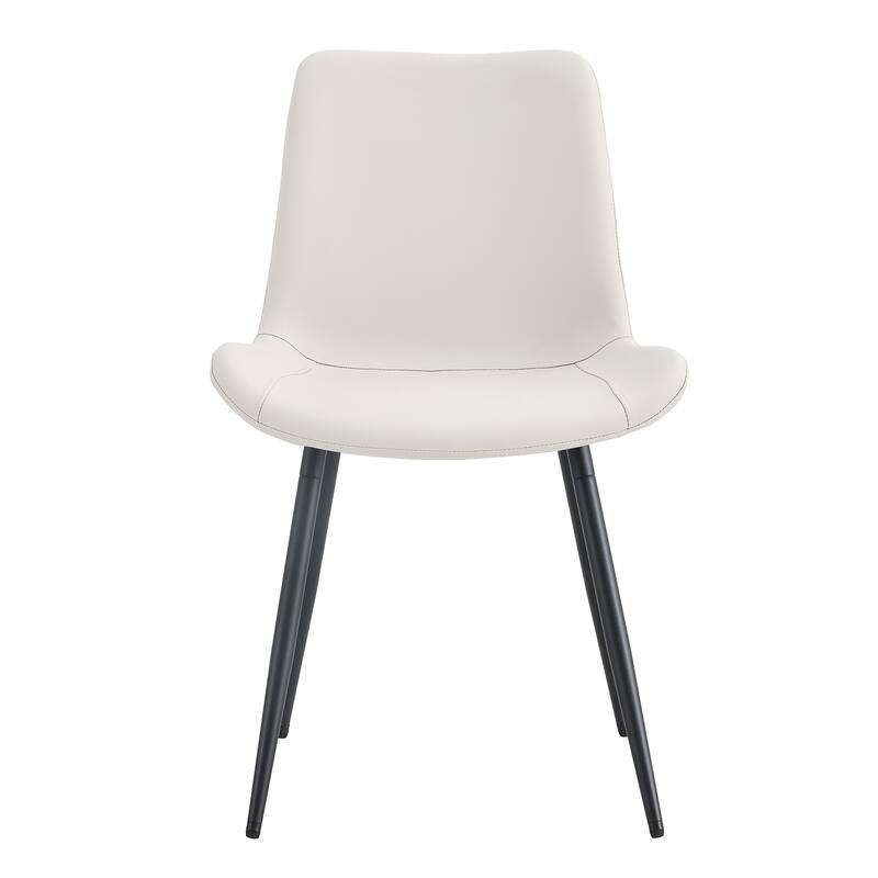 ( Set of 6 )Artificial Leather Backrest Cushion Dining Chair,Black Metal Legs,Curved widened Cushion Design for more comfort