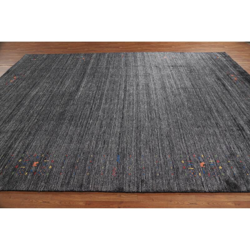 Charcoal Gabbeh Oriental Area Rug Hand-Knotted Silk Carpet - 8'10" x 11'9"