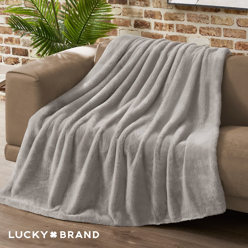 Lucky Brand Solid Synthetic Fur Rabbit 50" x 70" Throw Blanket