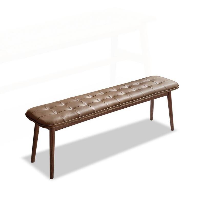 Versatile Oak Wood Bench with Leather Cushion for Various Rooms