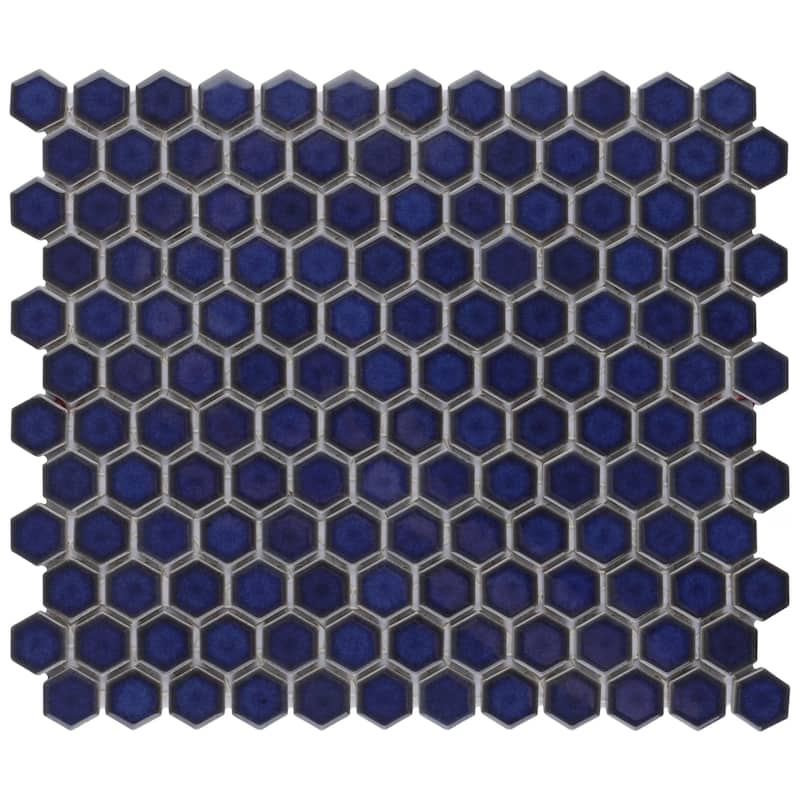 Merola Tile Tribeca 1" Hex Glossy Cobalt 10-1/4" x 11-7/8" Porcelain Floor and Wall Tile