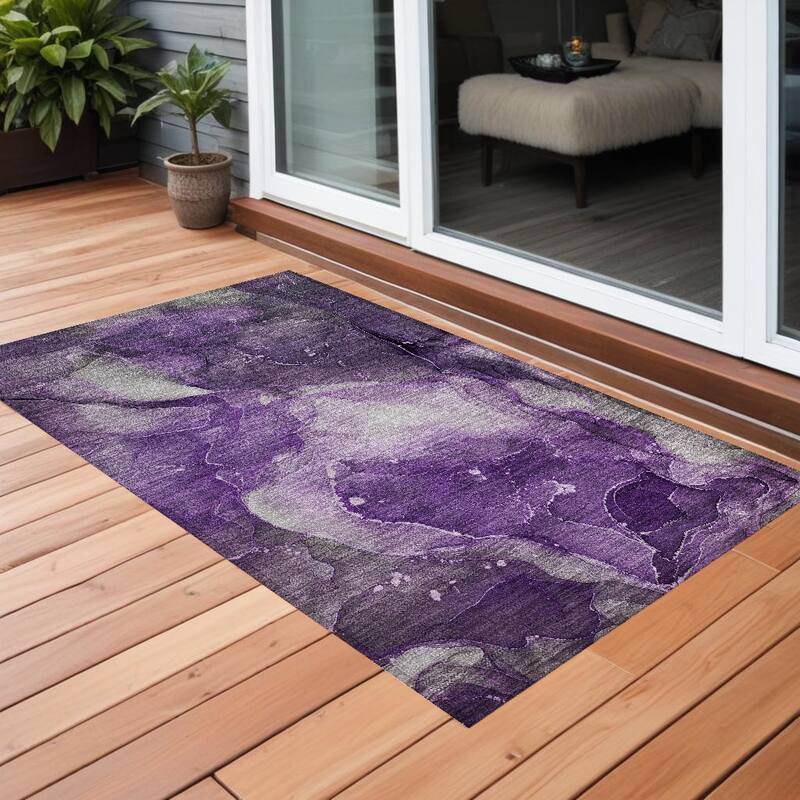 Almisi Artistic Abstract Weather Resistant Blended Style Outdoor Rug - 3' x 5' - Purple