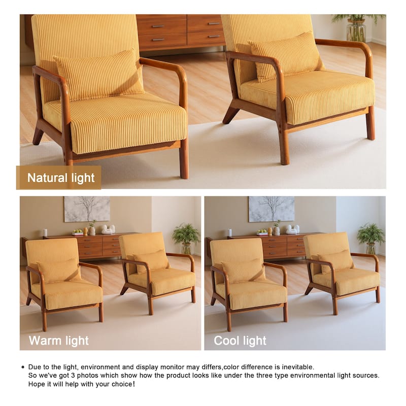 Modern Corduroy Upholstered Accent Chair with Wood Legs Set of 2