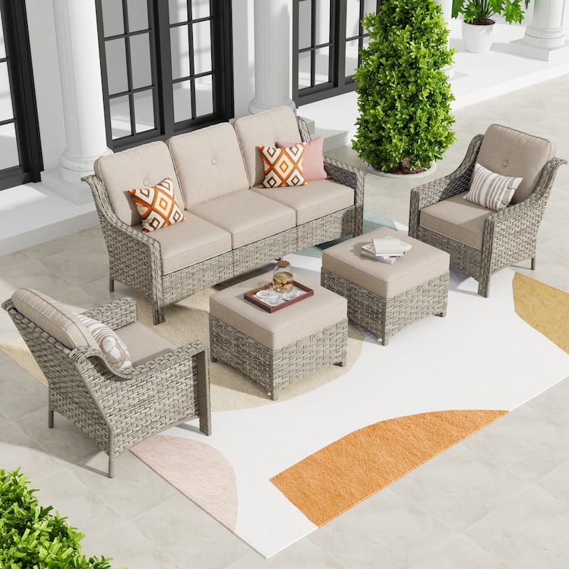 HOOOWOOO 5-piece Wicker High Back Outdoor Furniture Conversation Set - Beige