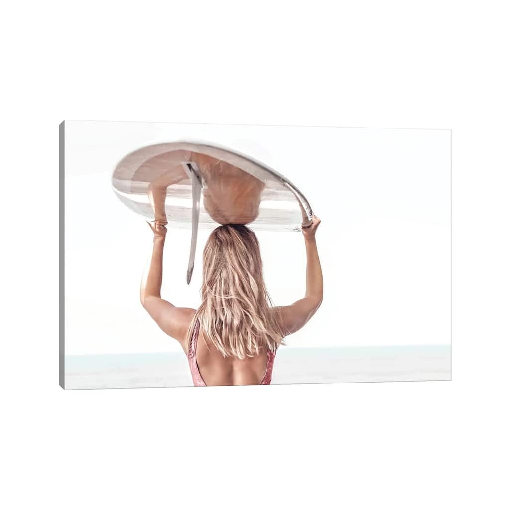 iCanvas "Blond Girl Carrying Surfboard" by Tiny Treasure Prints Canvas Print