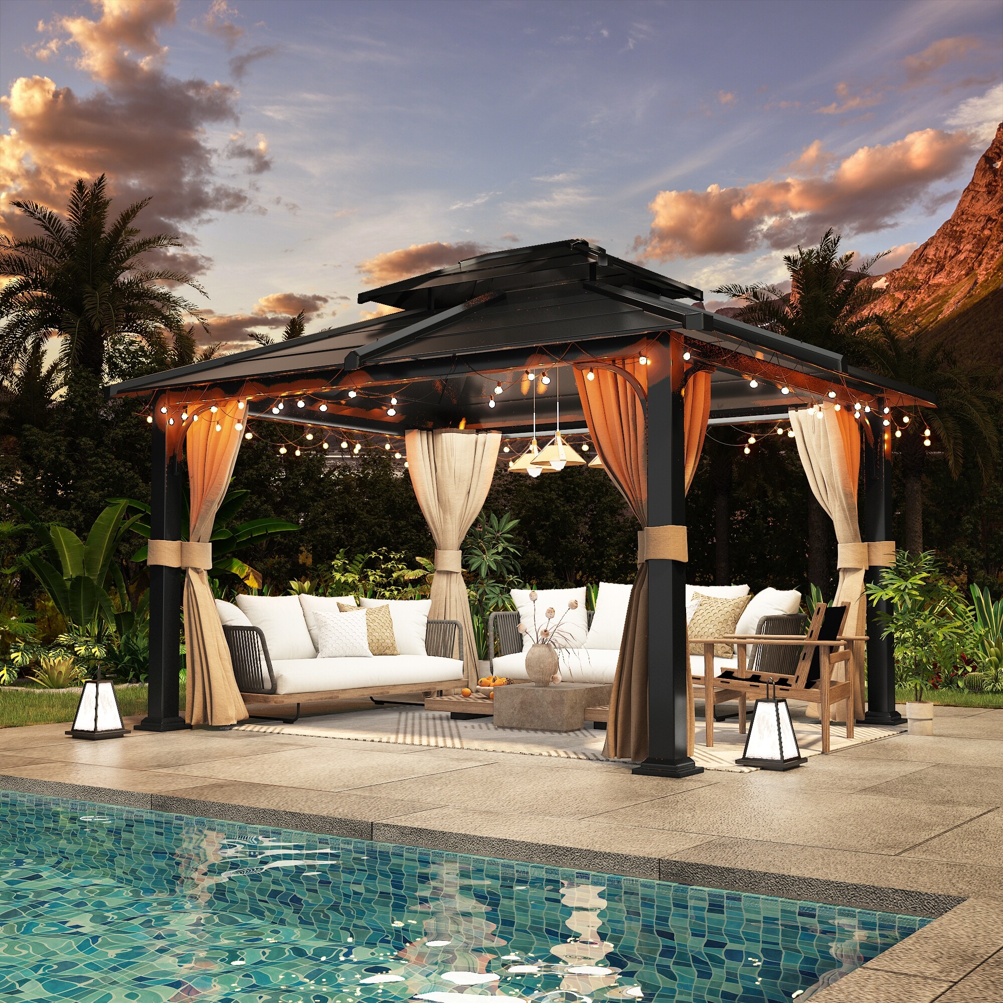 EROMMY 10' x 12' Double Metal Roof Gazebo with Anti-Rust Coating