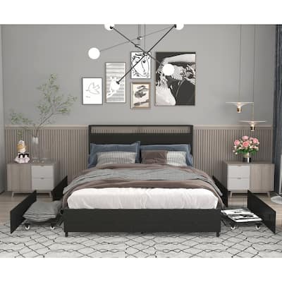 King Bed Frame with Storage Headboard