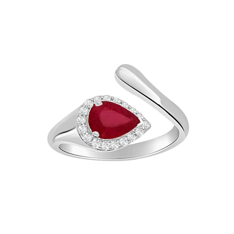 Auriya 14k Gold Ruby and Diamond Pear Halo Bypass Ring 0.13 ct. tw. (F-G, VS)
